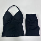 No Logo 2 Pieces Sports Set Women Backless Tank Tops High Waist Scrunch Seamless Shorts Gym Set Sportswear Workout Set Yoga - Matrix-studios.com