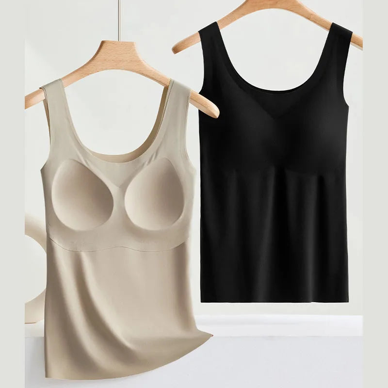M-2XL Ice Silk Seamless One-piece Bottoming Tank Tops with Chest Pads Women Inner Outerwear Wide Shoulder Sleeveless Tops - Matrix-studios.com