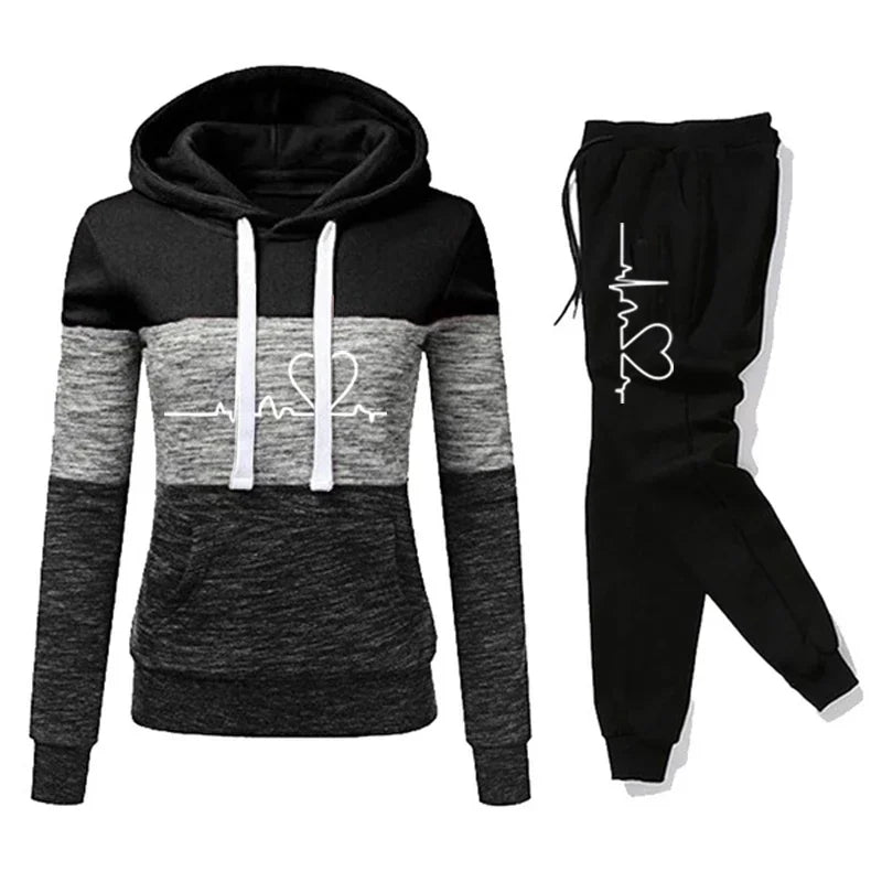 Women Tracksuit Printing Hooded Sweatshirt Sweatpant Color Block Versatile Casual Jogging Pullovers Sport Trousers Outfits S-3XL - Matrix-studios.com