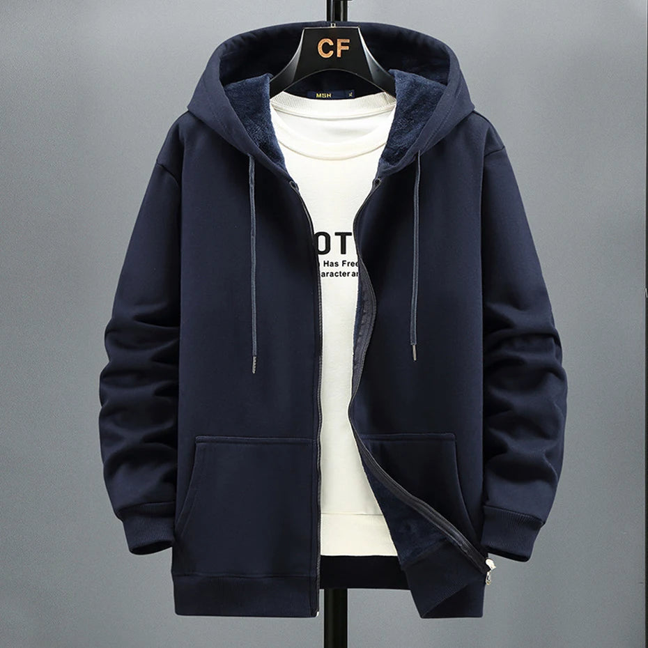 Plus Size 10XL 12XL Hoodie Men Autumn Winter Fleece Hoodies Solid Color Jacket Hoodies Big Size 12XL Blue Black Red Grey - Matrix Studios