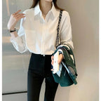 White Blouse Ladies' 2023 Autumn's new Korean-style Long-sleeved Casual Office Lady Shirt Loose Women Clothes Top Simple Shirts - Matrix-studios.com