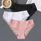 FINETOO 3Pcs/set Women Cotton Panties M-2XL Low-Rise Underwear Trendy Patchwork Lace Briefs Female Soft Underpants Lingerie 2022 - Matrix Studios