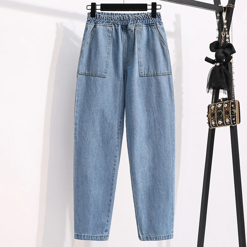 plus Size Denim Trousers High Waist Straight Leg Women's Spring Faion Slimming Long Pants Casual Harajuku Sle Jeans - Matrix-studios.com