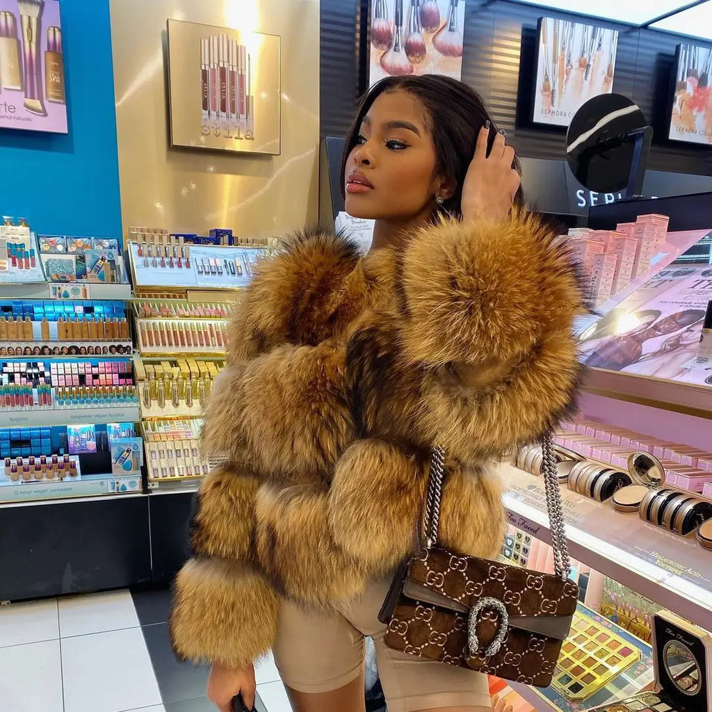 HOOOFUR Faux Fur Coat Women's Jacket Winter Fashion Warm Thick Fox Raccoon Leather Brown Plus Size Especially Fake Fur Cold - Matrix Studios